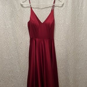 B Darlin Burgundy Satin Dress with Pockets